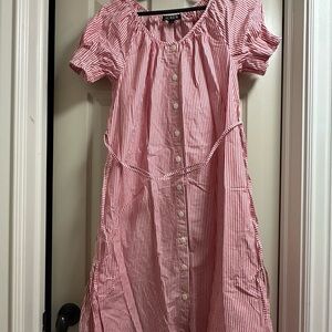 J. Crew Red and White Striped Poplin Dress